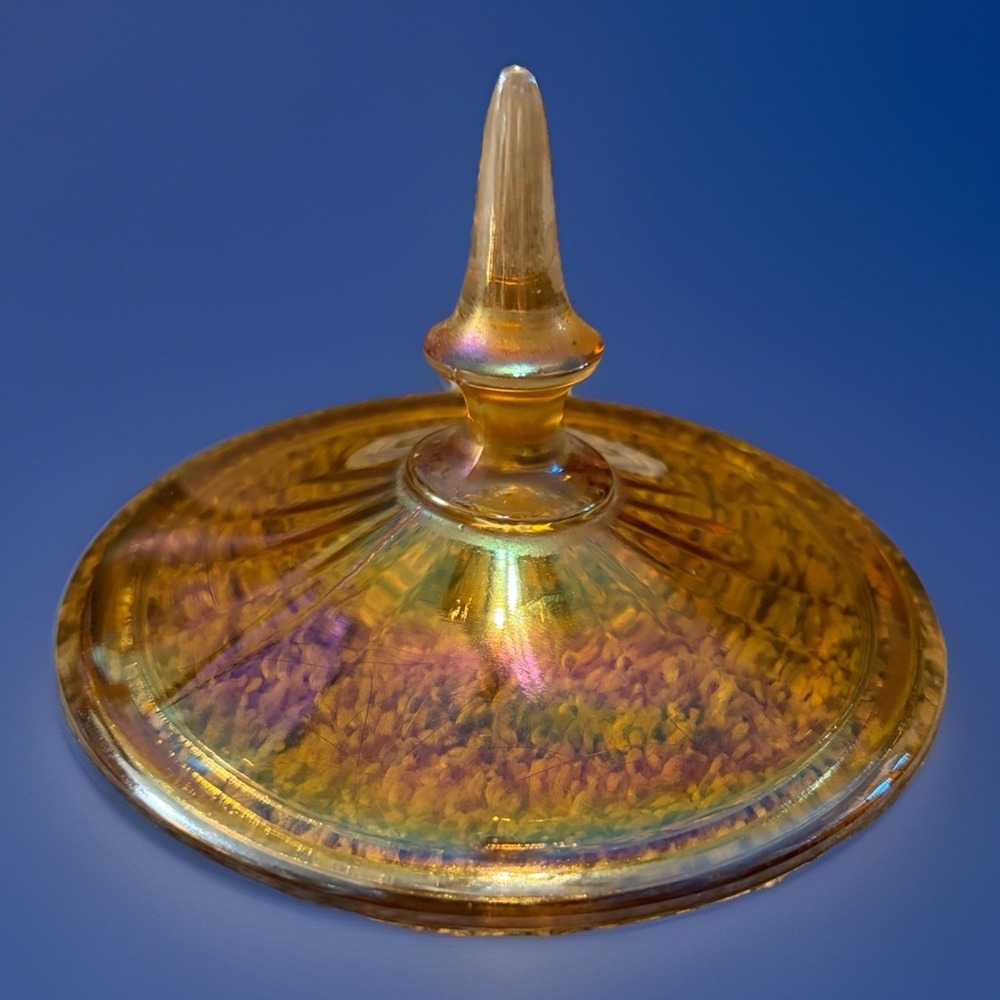 Vintage Amber Carnival Glass‎ Covered Candy Dish Pedestal Compote Iridescent - Picture 2 of 6